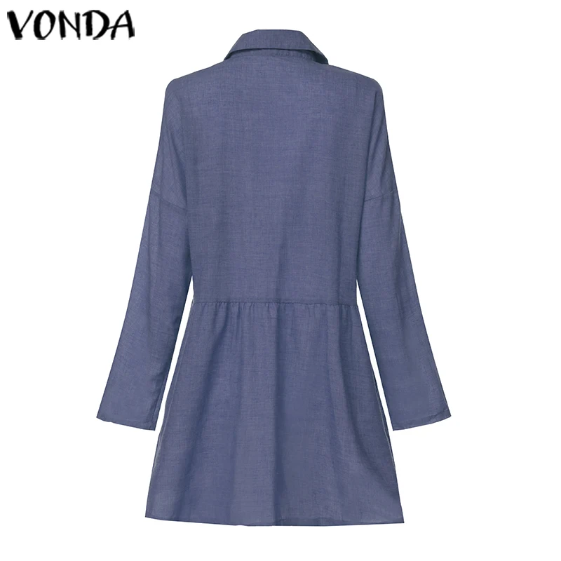 VONDA плюс Размеры женские офисные платье Women'Sundres Повседневное отложной воротник рубашка с длинными рукавами винтажные платья vestidos S-5XL