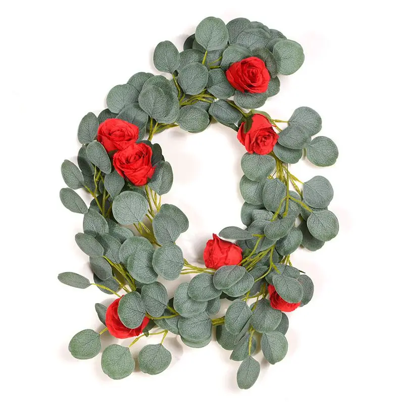 

6.6 Long Artificial Silver Dollar Eucalyptus Leaves With Rose Garland Holiday Season Floral Greenery Garlands Fake Hanging