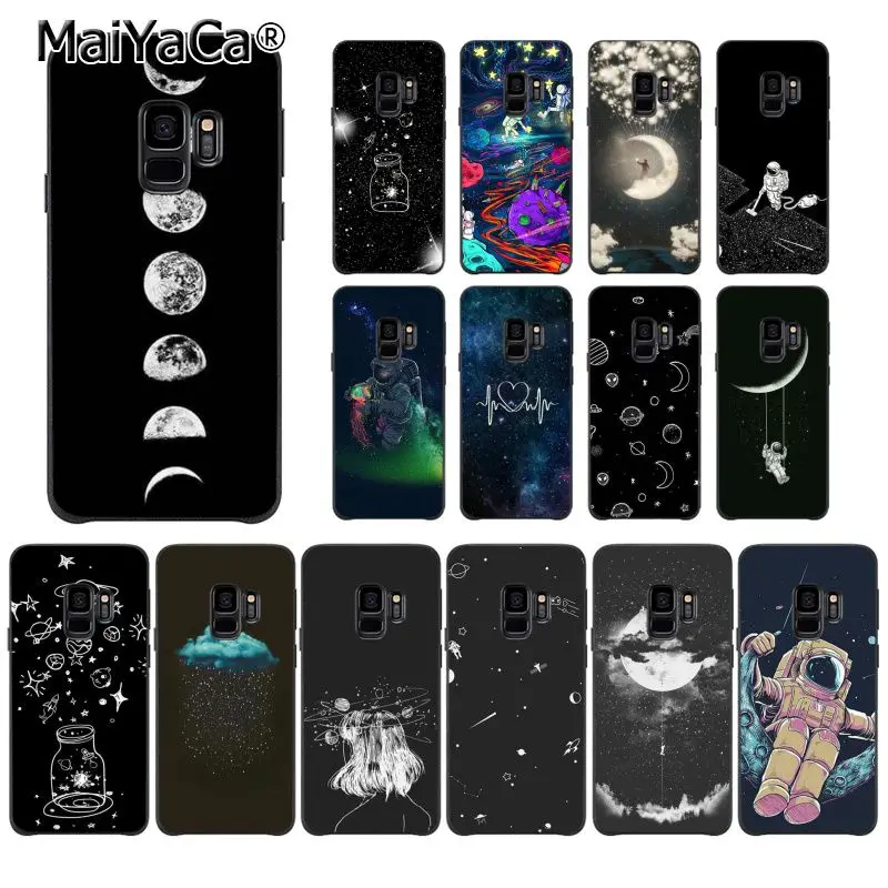 

MaiYaCa sky Space planet Black and white sun Moon stars Phone Case for Samsung Galaxy S9 S10 Plus S10E S6 S7 S8 S9 S9Plus