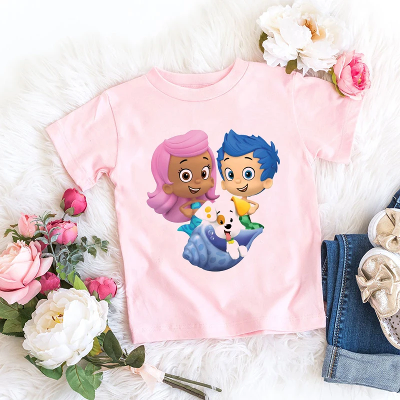 newly children's t-shirt cute Bubble Guppies Let's Dance Girls print girls t shirt kawaii kids tshirt short sleeve tops t shirt green child	