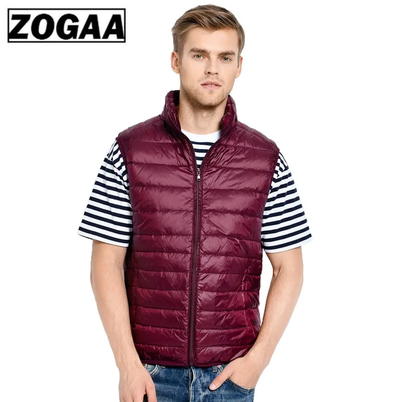 ZOGAA, мужская куртка без рукавов, жилет, зимний, Сверхлегкий, вниз, хлопок, парки, жилет, мужской, тонкий жилет с воротником-стойкой, ветрозащитный, теплый жилет