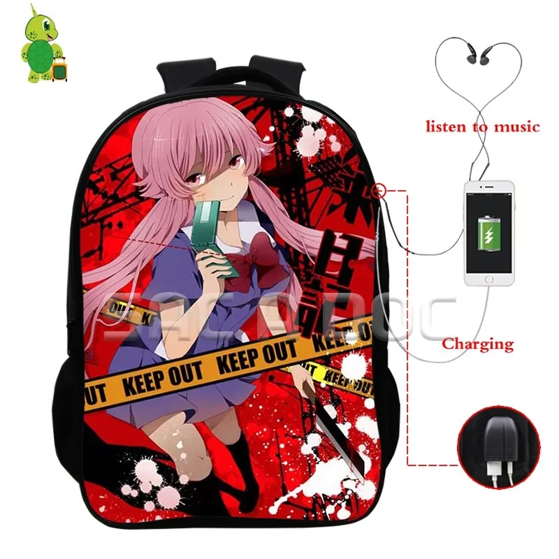 Аниме будущий дневник Mirai Gasai Yuno рюкзаки многофункциональные USB зарядка Разъем