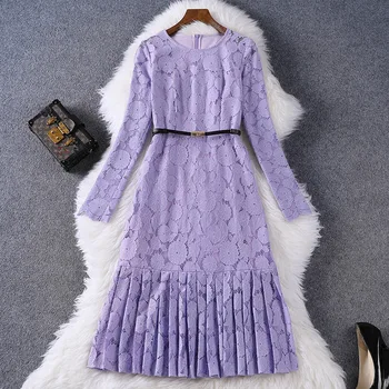 

Runway 2020 New Office Autumn Lace Flower Dress Women Ladies Holiday Fashion Slim Party Dresses Long Sleeve Shirt Casual Dress