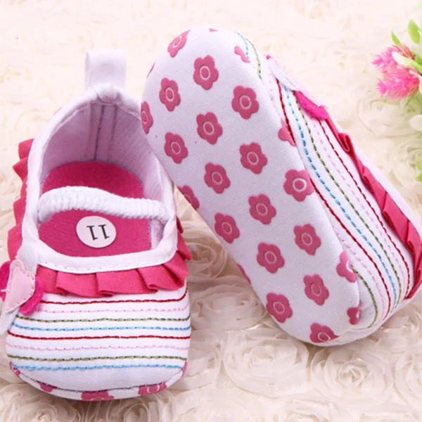 Stylish Sweet Newborn Baby Girls Flower Ruffled Shoes Toddler Soft Bottom Kids Crib First Walkers 0-12M