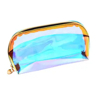 

Women Makeup Bag Portable PVC Colour Transparency Wash and Rinse Travel Toiletry Organizer Laser Zipper Cosmetic Pouch