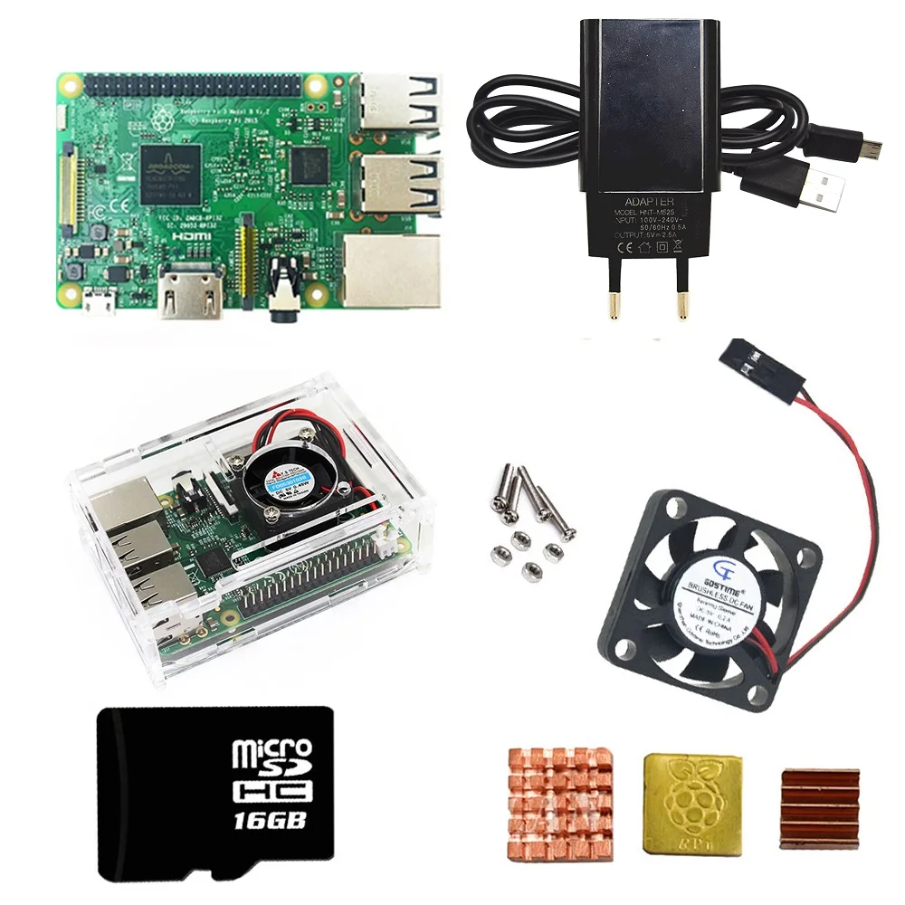 Mejor vendedor  Raspberry Pi 3 Modelo b Bluetooth + carcasa de acrílico/ABS + UE/potencia para USA alimentación con Cable USB y 16SD Tarjeta de disipador de calor QMrXeA8KJoZ