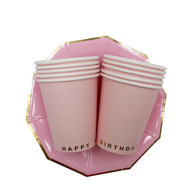 Cups-Plates 20pcs Одноразовые столовые приборы для вечеринки в честь Дня Рождения, розовые бумажные соломинки, стаканчики для украшения первого 18го дня рождения, вечерние салфетки, тарелки для девочек - Цвет: Cups-Plates 20pcs