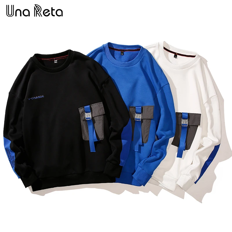 Una Reta/Мужская толстовка, хип-хоп свитер с круглым вырезом, уличная стильная толстовка с карманом на груди, Повседневный пуловер с капюшоном, топы, мужские