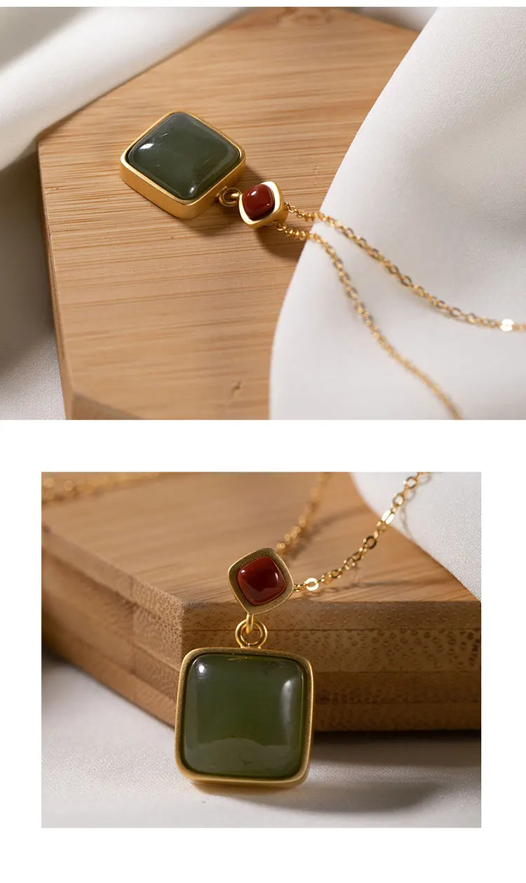 Uglyless Real Natural Jade Hexagon Pendants for Women Bohemia Turquoise Necklaces+ Chains Gold Plated 925 Silver Jewelry P1095
