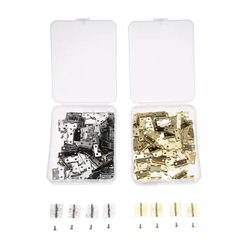 

100Pcs 18*16mm Brass Jewelry Wooden Box Cabinet Door Furniture Hinges Set Mini Decorative Hinge with Storage Box & 400Pcs Screws