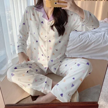 

New Listing Basic Simple Women Pajamas Set Long Sleeve Autumn Sleepwear Pyjamas for Women Young Girl Pajama Sets Women Night