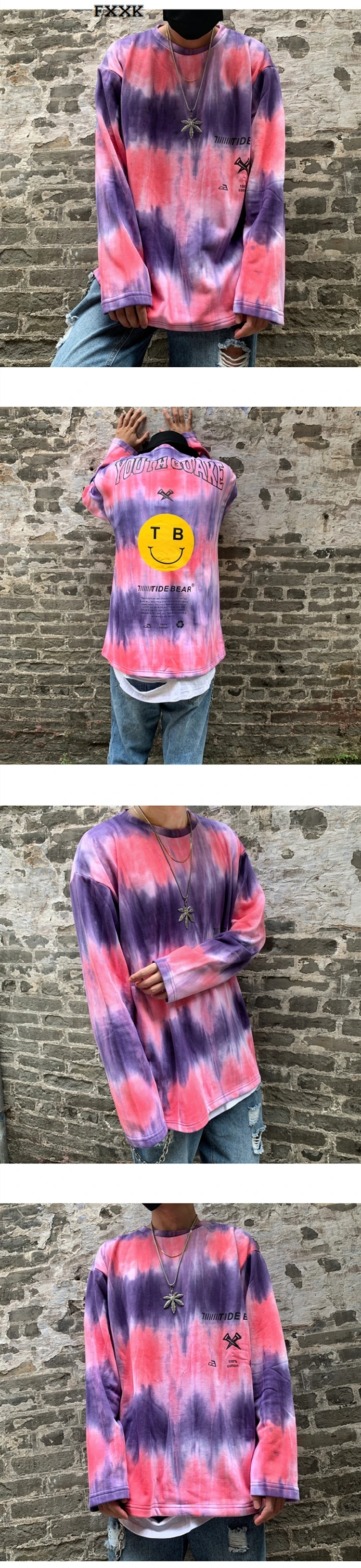 Autumn Winter Tide Men Women Lovers Round Neck Tie-dyed Pullover Printing Loose Long Sleeve Streetwear Hip Hop Hoodie
