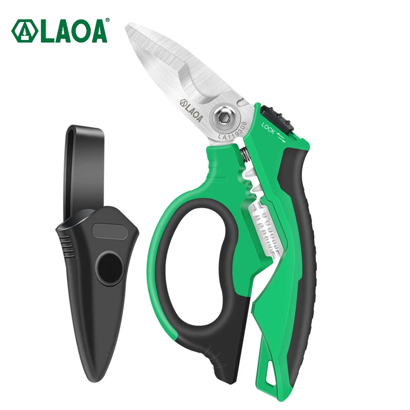 laoa-8-heavy-duty-electrician-scissors-cutting-wire-cable-stripping-curved-shears-crimping-tools-with-labor-saving-springs