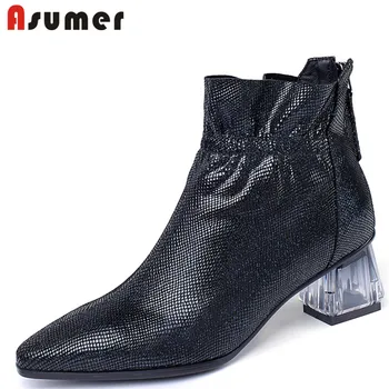 

ASUMER 2020 New high quality sheepskin genuine leather boots women shoes pointed toe spring autumn boots ladies ankle boots