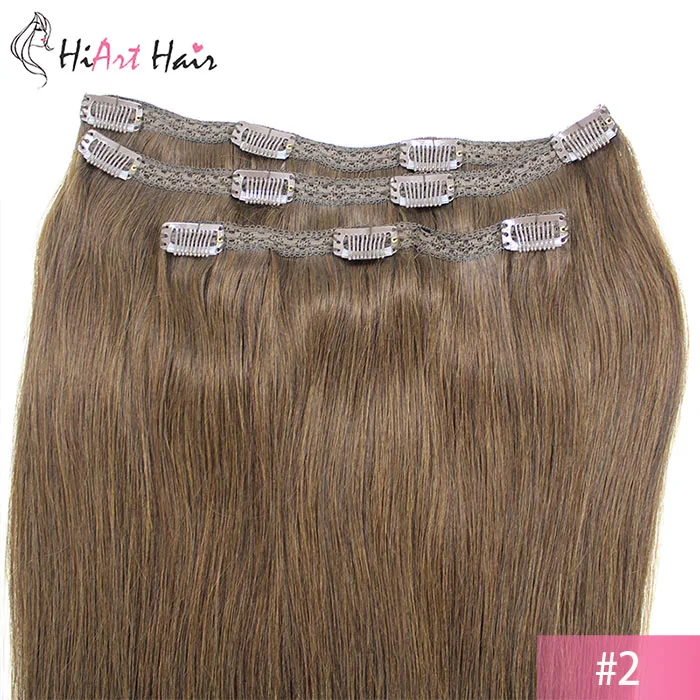 #2 HiArt 140g Hair Clip In Human Hair Remy Extension Clip Hair Extensions Double Drawn Extension Full Head Hair Clips Straight - Цвет: #2