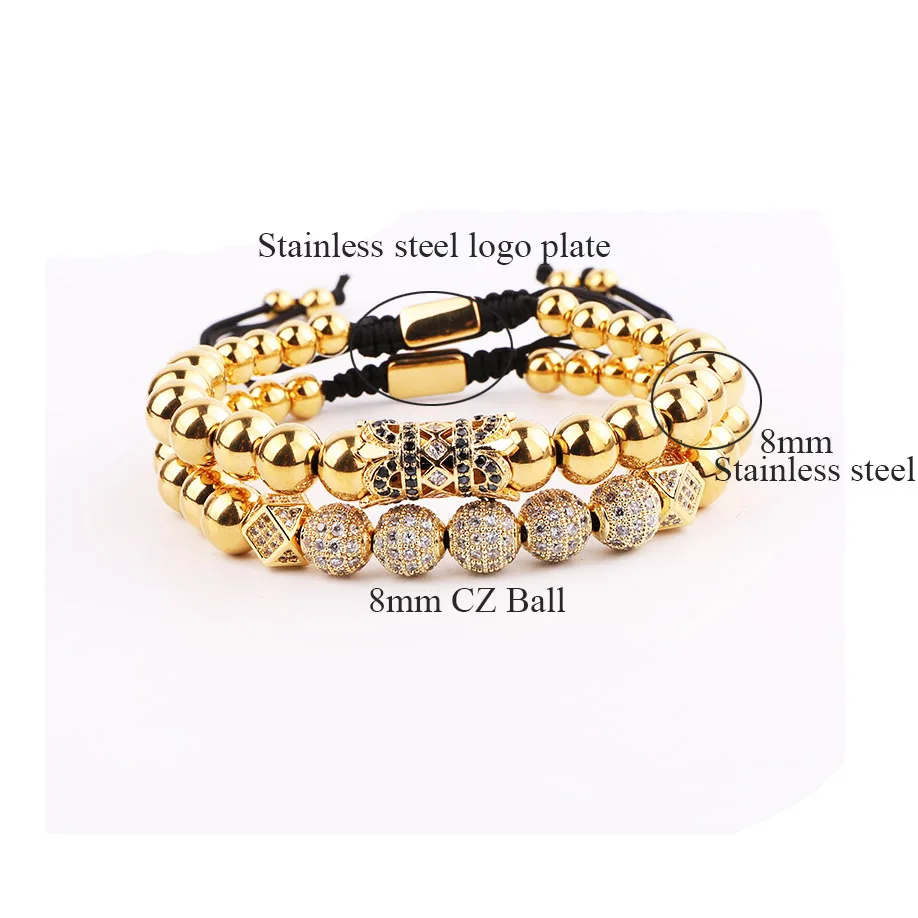 High Quality Luxury jewelry Bracelet Stainless Steel Beads CZ Ball Charm Adjustable Bracelet Set Men - Image 2