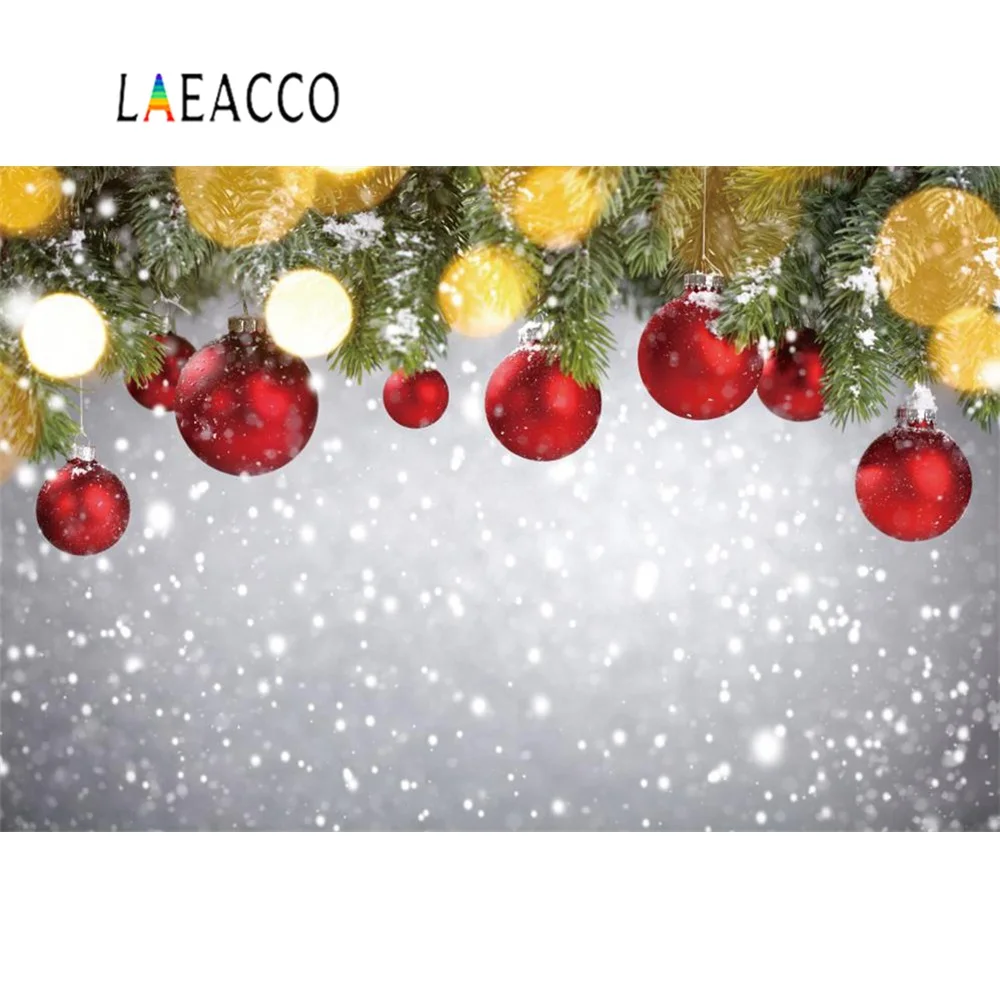 Laeacco фон для фотосъемки Рождественский шар сосновый венок шар снежинка Блестящий горошек Вечерние Декорации фото фон фотостудия