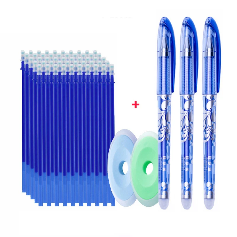 55pcs/set Colored Ink Erasable Pen Refills Rods 0.5mm Magic Erasable Gel Pen Washable Handle Office School Writing Stationery