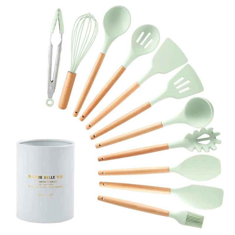 12-Pcs kitchen set 7 цветов, 12/13 предметов, кухонные наборы, силиконовая кухонная утварь, кухонная утварь, набор кухонных инструментов с лопаткой, металлическая коробка с антипригарным покрытием - Цвет: 12-Pcs kitchen set