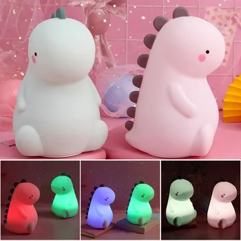 

Silicone Dinosaur Night LED Light Cute Color Changing with Touch Sensor Portable Rechargeable Lamp for Baby Kids YE-Hot