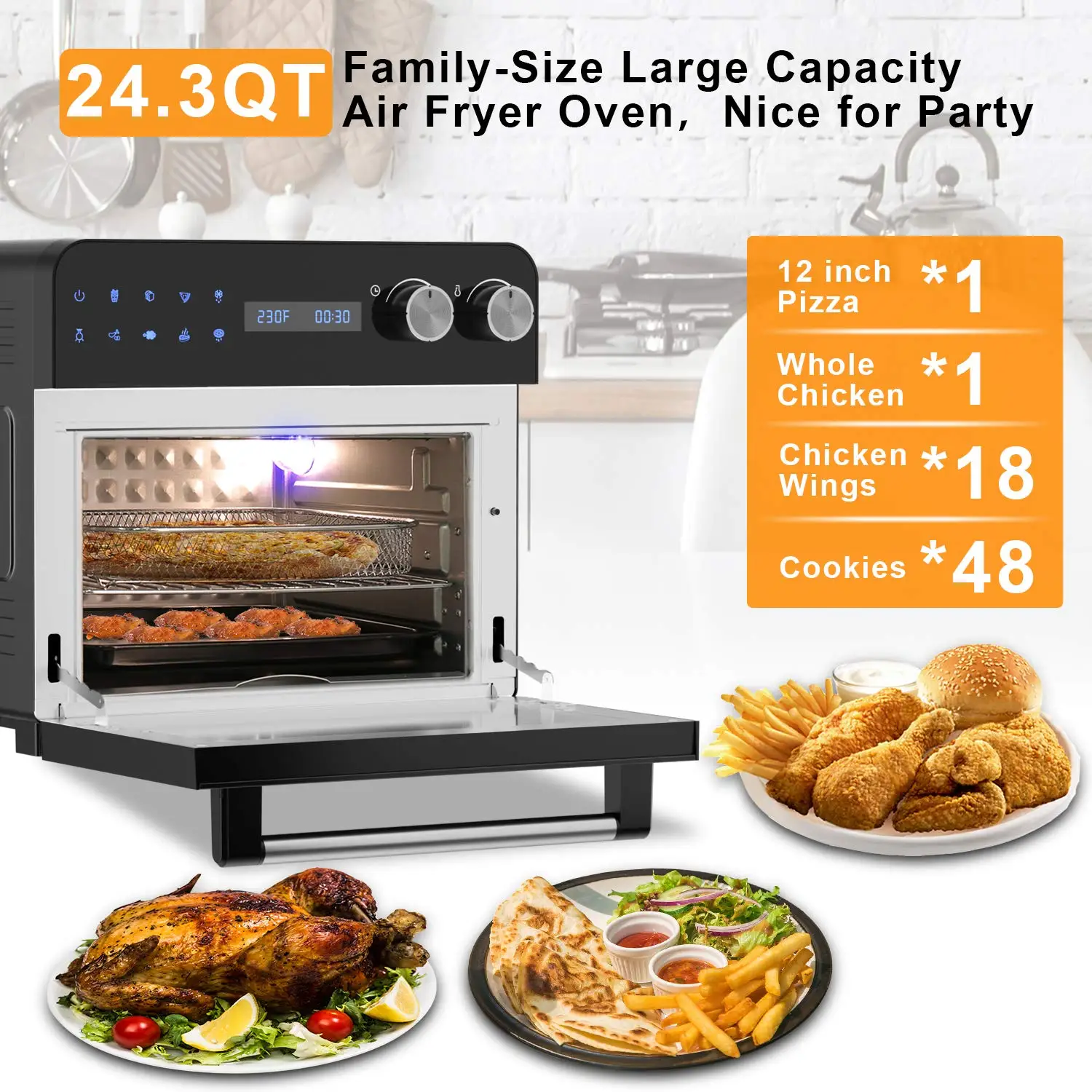 MOOSOO MA90 1700W 24.3 Quart Large Capacity Air Fryer Oven With LED Digital Touchscreen Air Fryer Oven Airfryer Convection Oven