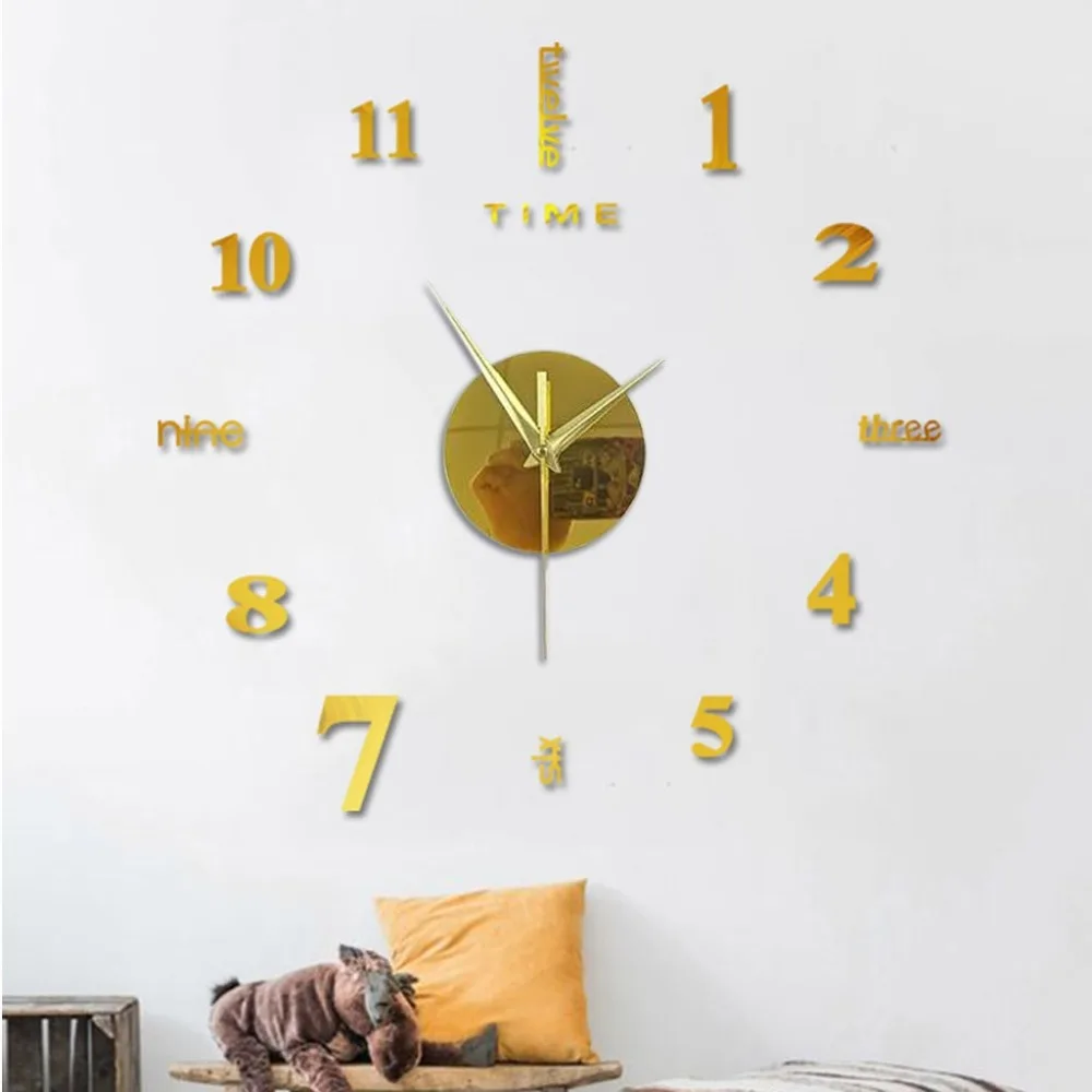 Frameless DIY Wall Mute Clock 3D Mirror Surface Sticker Home Office Decor Stickers Living Room Home Bathroom Wall Decoration