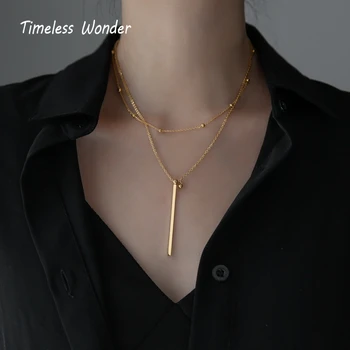 

Timeless Wonder Titanium Layered Chains Bar Choker Necklace Women Stainless Steel Jewelry Designer Statement Hip Hop Ins 3229