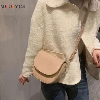 

Retro PU Leather Crossbody Handbag Women Solid Color Semicircle Small Messenger Bags torebki damskie