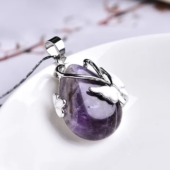 

1PC Natural Crystal Mineral Ornament Butterfly Drop Pendant Aura Point Couple Pendant Necklace Pendant DIY Gift Jewelry