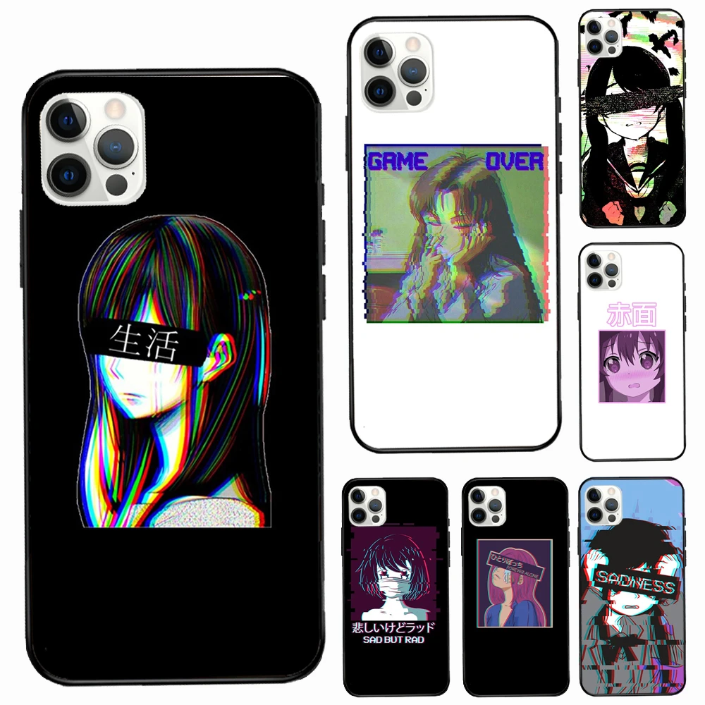 Vaporwave Aesthetic Sad Japanese Anime Tpu Soft Case For Iphone 11 Pro Max 12 13 Mini Xr X Xs Max 6 7 8 Plus Se Phone Cover Phone Case Covers Aliexpress