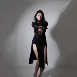 Latin Dance Skirt Belly Dance Practice Clothes  Modal  Clothes Autumn and Winter Long-Sleeved Waistcoat Suspender Skirt Sexy