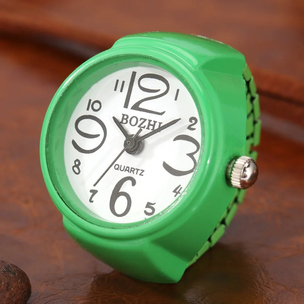 Vibrant Candy Color Big Numbers Mini Finger Ring Watch Elastic Band Quartz Watch Finger Ring Watches Steel Round Elastic Watch