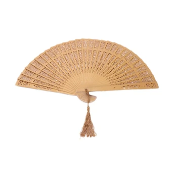 

Vintage Spray-painted Wood Hollow Carved Hand Fan Foldable Fan - Gold