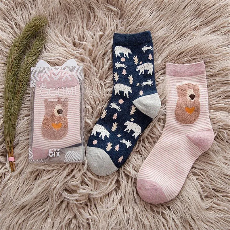 2 пары новых брендовых зимне-осенних женских Хлопковых Носков с героями мультфильмов милые теплые носки для девочек с забавными животными и фруктами, носки для рождественских подарков, meias