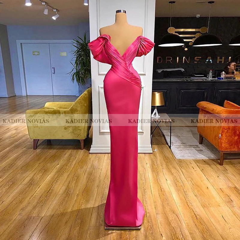 

Kadier Novias Long Arabic Dubai Rose Red Formal Evening Dress 2021 V Neck Robe Soiree Femme Vestidos Formales