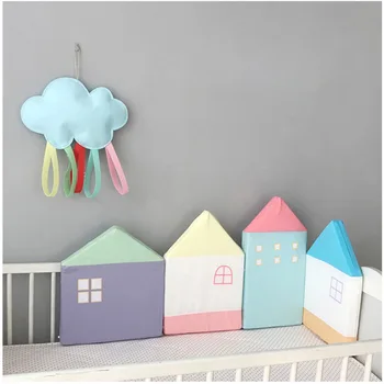 

INS Nordic Colored 4pcs Baby Bed Bumper Little House Pattern Crib Protection Infant Cot Newborn Bedding Baby Bed Bedding