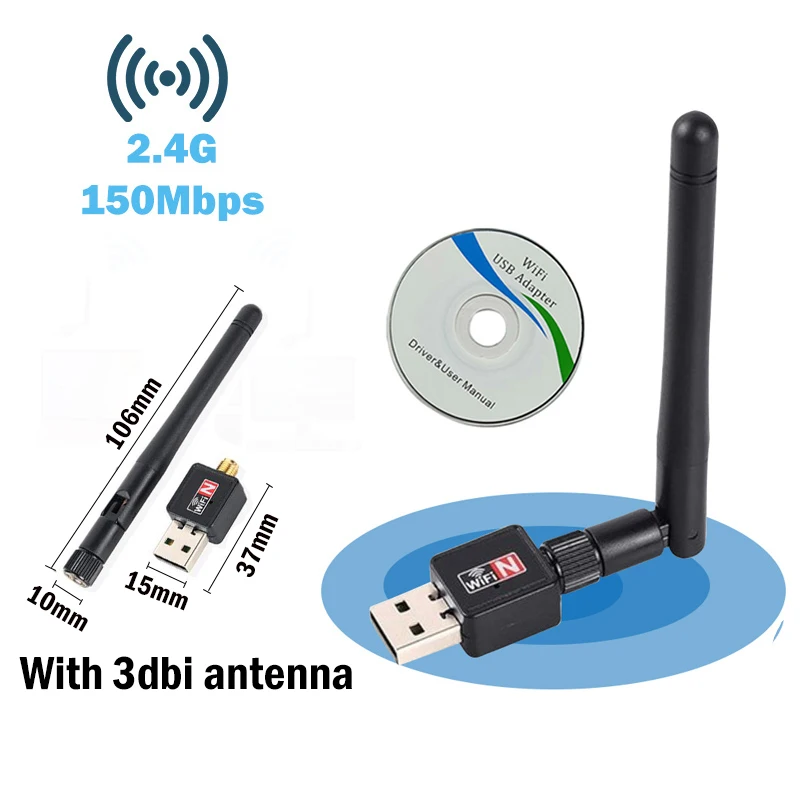 with 3dbi antenna Usb wifi адаптер ethernet lan 150 беспроводной 802.11n ноутбук Настольный ключ карта antena adaptador 2,4g 5g wi fi приемник wi-fi мини - Цвет: with 3dbi antenna