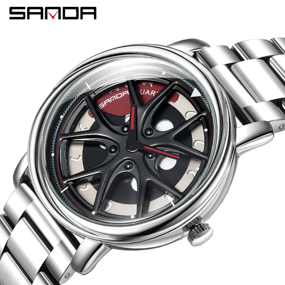 Sleek Black Waterproof Stainless Steel Skeleton Dial Men's Wristwatch