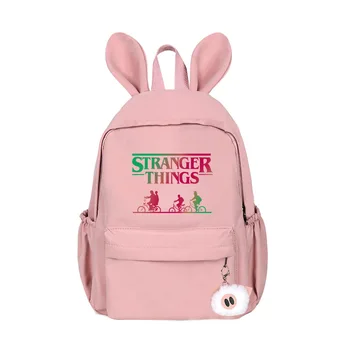 

New Stranger Things Canvas Backpack USB Charge Women Student Backpack Letters Print School Bag Teenager Girls Ribbons Backpack