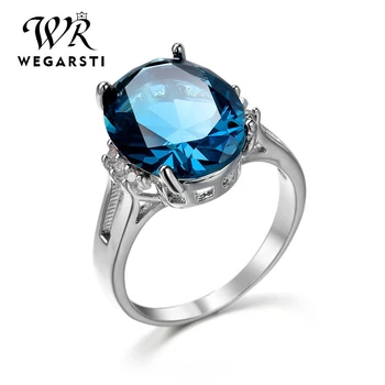 

WEGARSIT Gemstone Rings For Women Girls Solid 925 Sterling Silver Wedding Engagement Blue Topaz Sapphire Ring Wholesale