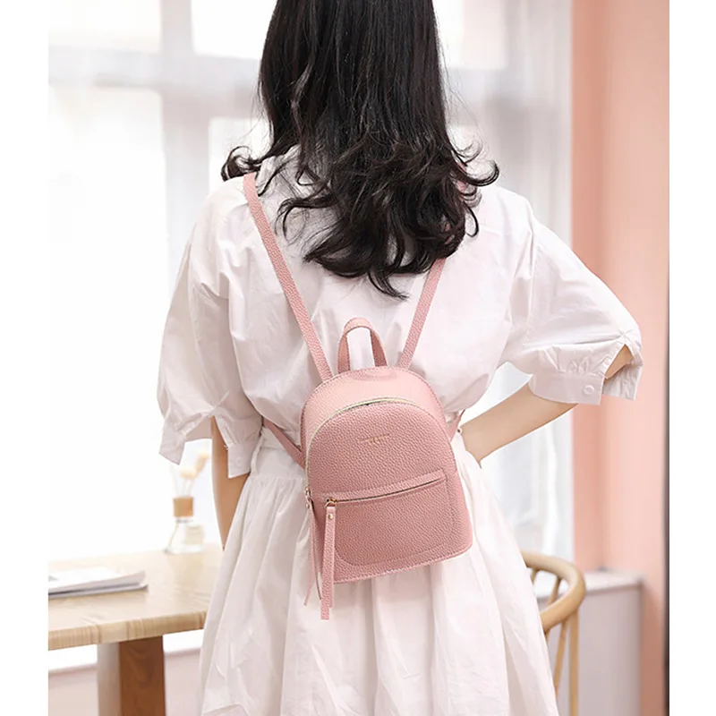 

Fashion Brief Small Backpack Women Litchi College Style Shoulder Bag PU Leather Tassel Zipper Female Sweet Knapsack Ladies