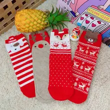 Теплые рождественские плюшевые хлопковые женские носки в трубке, рождественские праздничные красные носки на весну, осень, зиму, лидер продаж