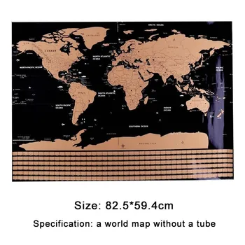 

82.5X59.4cm Black World Travel Map Scratch Off Map Personalized Erase World Map Without Tube Creative Decoration Wall Stickers