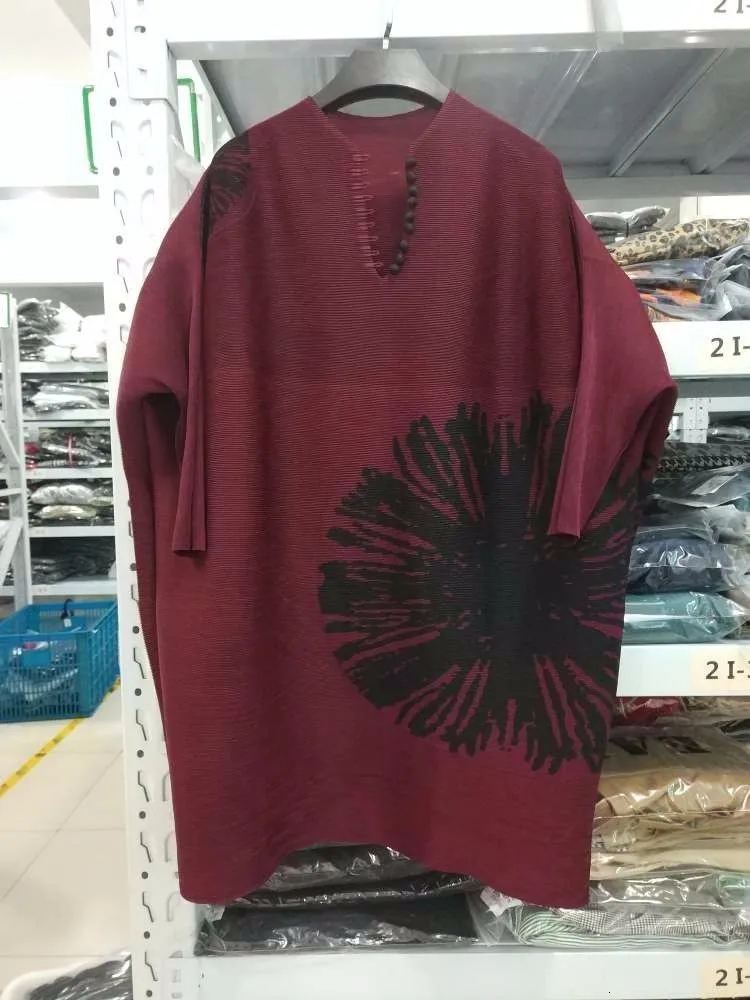 wine red DEAT, новое модное женское платье, элегантное, цветочный принт, пуговицы, украшение, половина рукава, рукав летучая мышь, плиссированные платья, халат YE763 - Цвет: wine red