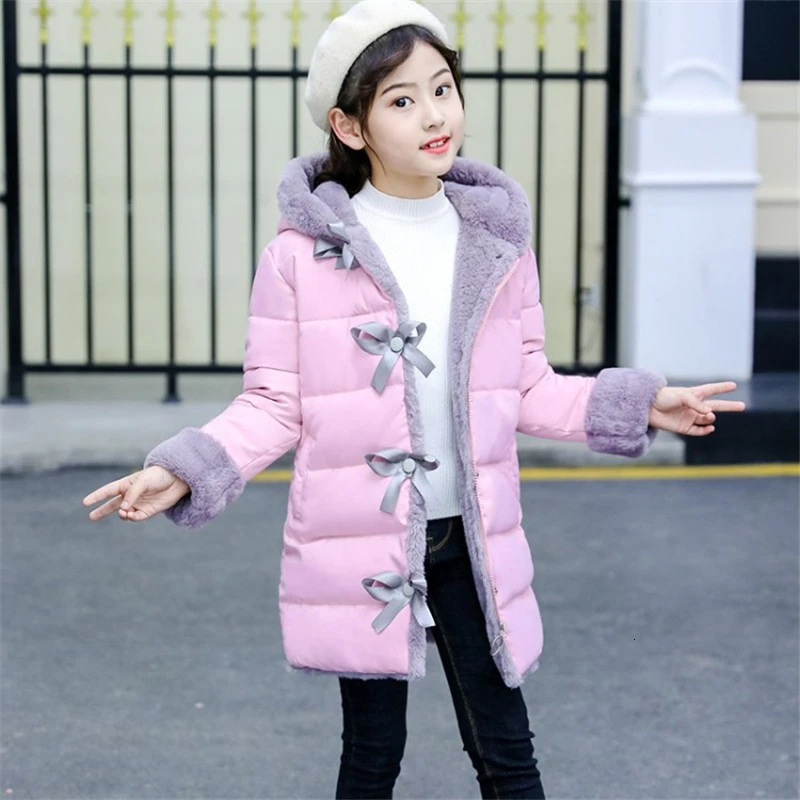 Модная детская зимняя теплая куртка пальто парка с искусственным мехом одежда для маленьких девочек детская утепленная Вельветовая одежда до-30 градусов, зимний комбинезон - Цвет: Pink