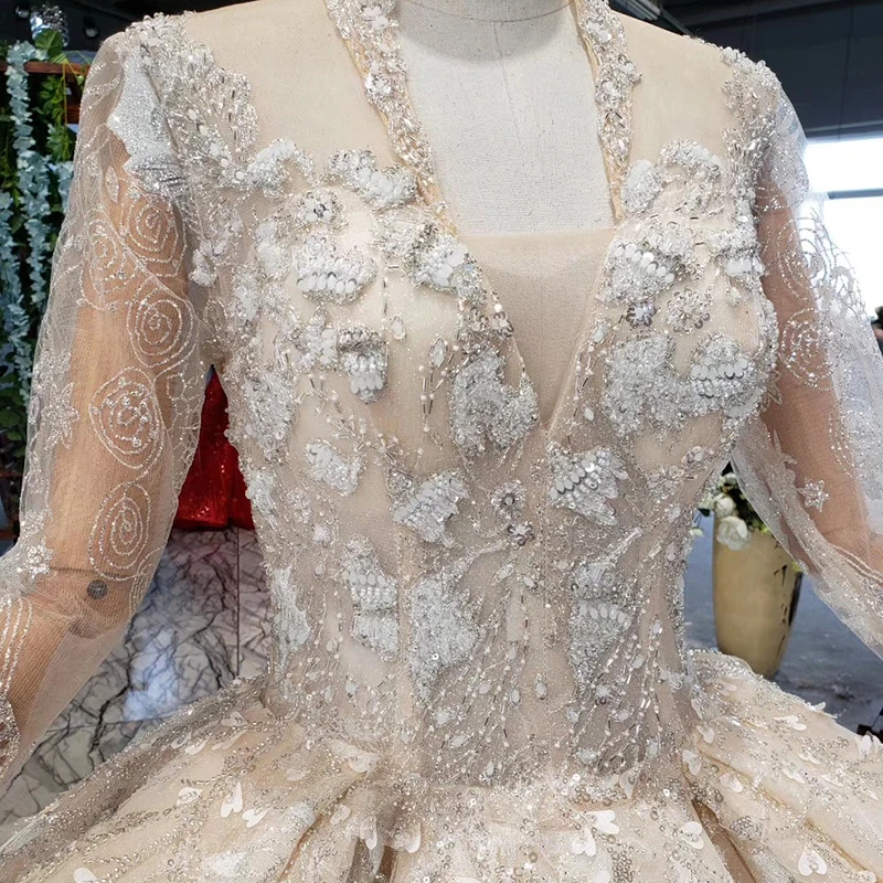HTL958 роскошное Бальное Платье, Свадебные Платья с v-образным вырезом и аппликацией, свадебные платья с пуговицами на спине цвета шампанского, vestidos novias boda