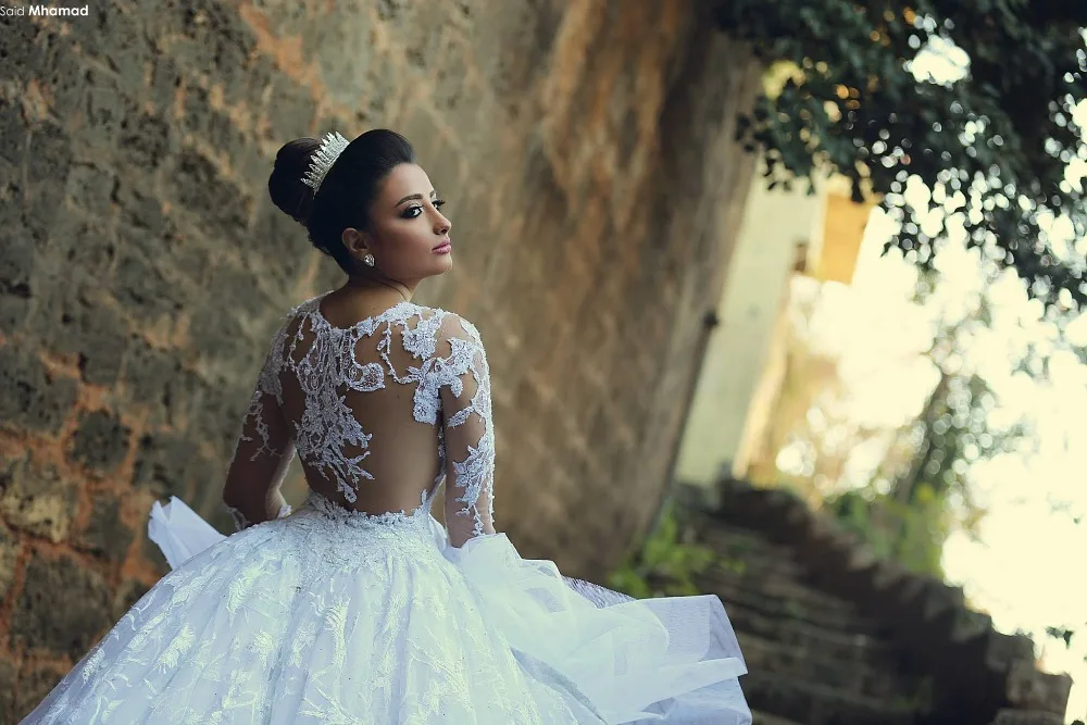 vestido de noiva Said, кружевное платье с аппликацией, расшитое бисером вручную, Прозрачное платье с открытой спиной, свадебное платье со шлейфом, платья для матери невесты