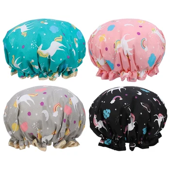 

Thick 4Pcs Waterproof Bath Hat Double Layer Shower Hair Cover Women Supplies Shower Caps Bathroom Accessories