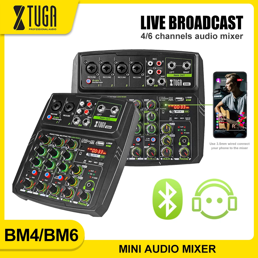 XTUGA микшер аудио DJ консоль с мобильный телефон функцией прямого эфира Bluetooth