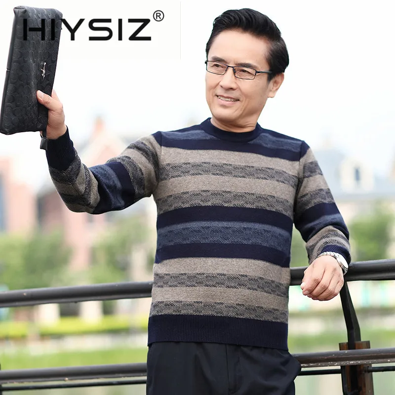 

HIYSIZ Brand 2019 Winter Autumn Streetwear Knit Sweater Men Fashion Trend O-Neck Pull Homme Casual Men Tops Stripe Clothes H3004